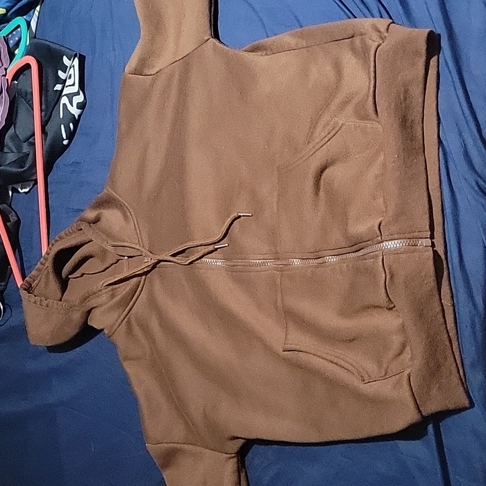 brown zip up sweater
